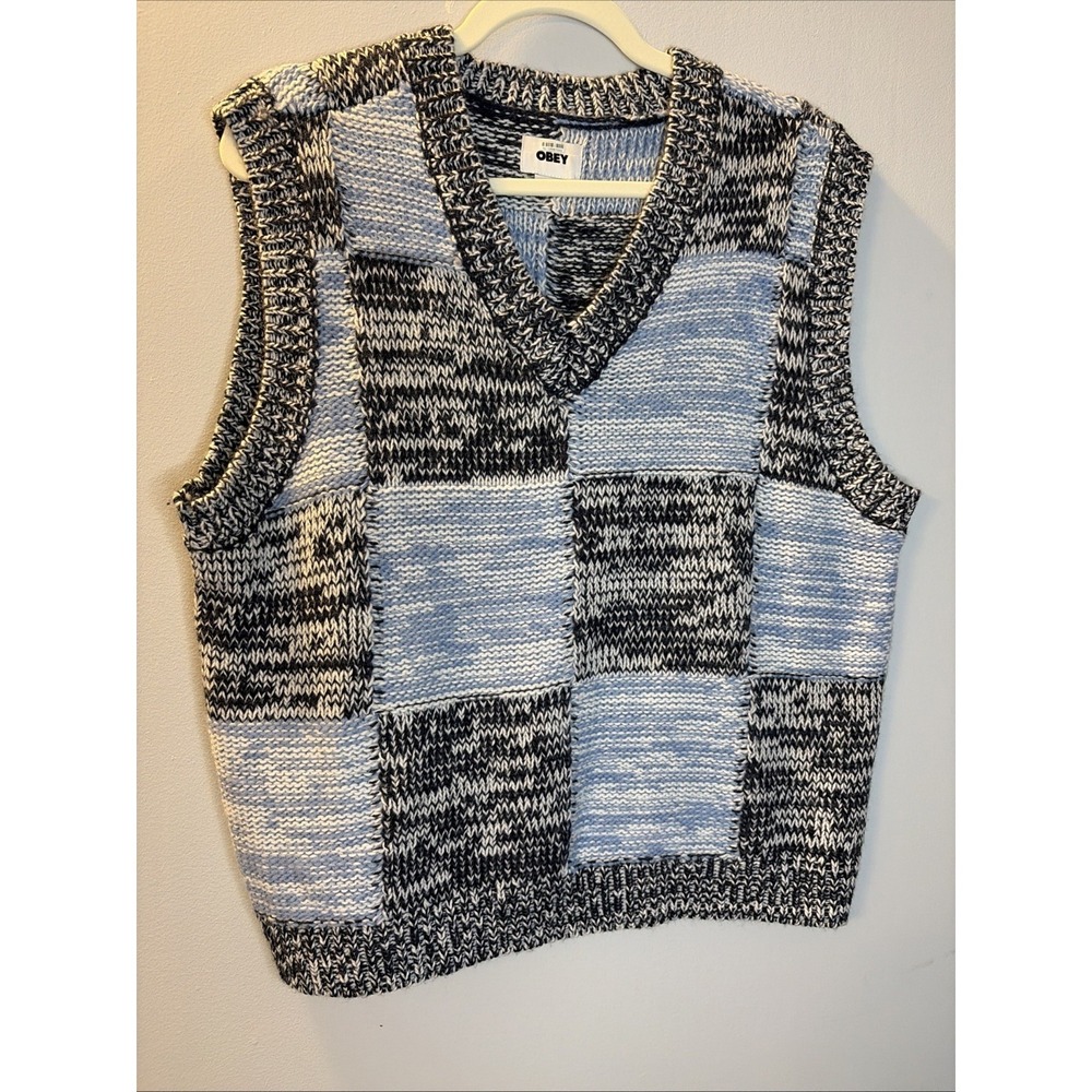 Obey Womens‎ Mira Sweater Vest MPatchwork Knit V Neck Streetwear Layering Indie